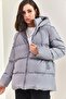 Women's Gray Hooded Lace-Up Long Puffer Coat 30301009 - 4