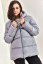 Women's Gray Hooded Lace-Up Long Puffer Coat 30301009 - 6