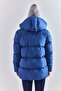 Women's Navy Blue Hooded Lace-Up Long Puffer Coat 30301009 - 5