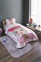 Pink Fashionable Girl Patterned Single Bedspread and Pique Set - 2