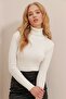 Ecru Turtleneck Ribbed Knit Sweater Alc-X9381 - 2