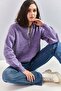 Women's Lilac Collar Knitted Sweater with Hole Detail and Stripes 20223207 - 4
