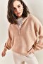Women's Powder Collar, Buttoned, Crew Neck, Striped Knitwear Sweater 20223207 - 3