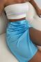 Women's Slit Satin Blue Skirt 5351 - 2