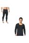 Men's Black Thermal Bottom and Top Set - Black - 2