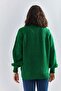 Women's Grass Green Collared Knitted Turtleneck Striped Sweater 20223207 - 3