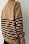 Striped Design Long Sleeve Knitwear Biscuit Sweater 0242 - 3