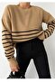 Striped Design Long Sleeve Knitwear Biscuit Sweater 0242 - 4