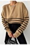 Striped Design Long Sleeve Knitwear Biscuit Sweater 0242 - 5