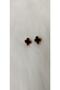 Steel Black Mother of Pearl Stone Fixed Clover Earrings - 4