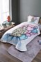 Blue Balloon Girl Patterned Single Bedspread and Pique Set