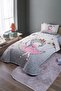 Gray Starry Moon Princess Patterned Single Bedspread and Pique Set