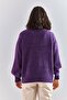 Women's Purple Collared Knitted Sweater with Hole Detail and Stripes 20223207 - 4
