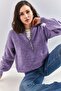 Women's Lilac Collar Knitted Sweater with Hole Detail and Stripes 20223207 - 8