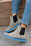 Men's Smoke Blue Elastic Transparent Flat Sole Anti-Sweat Genuine Leather Chelsea Durable Boots - 3