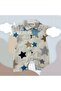 Star Patterned Muslin Collar Snap Fastener Barbatoz Baby Jumpsuit