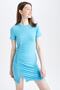 Cool Crew Neck Gather Detailed Short Sleeve Bodycon Mini Dress - 8