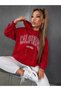 Women's Red California Printed Hooded Sweatshirt - 2
