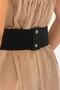 Faux Leather Black Wide Women's Belt with Elastic Waist Detailed Corsage 1017 - 5