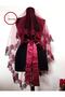 Burgundy Pearl Laced Veil Belt Gloves Set
