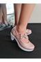Girl's Bow Detailed Double Stripe Pink Heeled Evening Shoes, Heeled Sandals - 5