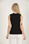 Women's Black Self-Collared Zero Sleeve Ribbed Stretchy Knitwear Sweater - 5