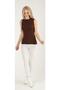 Women's Brown Self-Collared Zero Sleeve Ribbed Stretchy Knitwear Sweater - 2