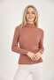 Women's Dusty Rose Neck Ruffled Corded Ladder Patterned Knitwear Sweater - 3
