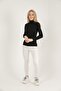 Women's Black Ruffled Neck Ribbed Ladder Patterned Knitwear Sweater - 4