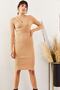 Women's Beige Double Breasted Knitwear Dress ELB-19001369 - 4