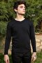Men's Black Slim Fit V-Neck Combed Cotton Long Sleeve T-shirt F51550 - 3