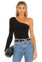 Women's Black One-Sleeve Silk Jersey Bodysuit