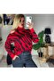 Women's Red, Shoulder Detailed Patterned Knitwear Sweater - 3