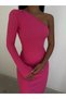 One Shoulder, Slit Midi Knitwear Dress - 3