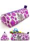 Pencil Case Cow Pattern Shoe Detailed Triangle Pencil Case Jumbo Vegan Leather Pen Holder - Purple