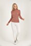 Women's Dusty Rose Neck Ruffled Corded Ladder Patterned Knitwear Sweater - 4