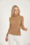 Women's Camel Neck Ruffled Corded Ladder Patterned Knitwear Sweater - 6