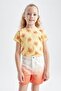 Girl's Regular Fit Floral Patterned Cotton Short Sleeve T-Shirt