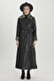 Leather Long Coat with Fur Detail - 5