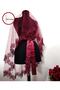 Burgundy Pearl Laced Veil Belt Gloves Set - 4