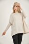 Women's Beige Honeycomb Pattern Thin Poncho Knitwear Sweater - 4