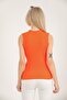Women's Orange Self-Collared Zero Sleeve Ribbed Stretchy Knitwear Sweater - 5