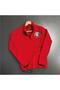 Diver Stand Collar Zippered Tracksuit Reflective Detailed Paris Printed Red Color Scuba Fabric Slim Fit - 4