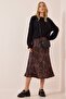 Women's Brown Patterned Satin Surface Skirt DD01142