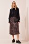 Women's Brown Patterned Satin Surface Skirt DD01142 - 2
