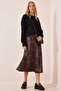 Women's Brown Patterned Satin Surface Skirt DD01142 - 4