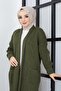 Women's Khaki Knit Patterned Pocket Knitwear Cardigan - 8