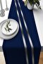 Navy Blue 40 X 140 Silver Premium Suede Woven Fabric Stain Resistant Table Cloth Runner Rnr513