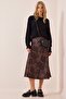 Women's Brown Patterned Satin Surface Skirt DD01142 - 3