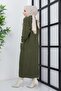 Women's Khaki Knit Patterned Pocket Knitwear Cardigan - 4